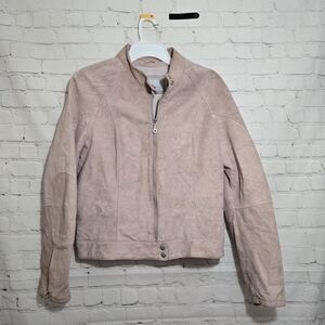 Vtg Y2k Wilsons Leather Maxima Fitted Leather Jacket Womens XL Pink Suede Moto